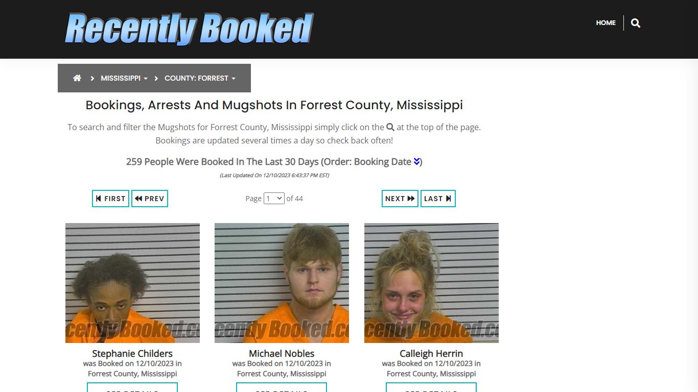 Bookings, Arrests and Mugshots in Forrest County, Mississippi